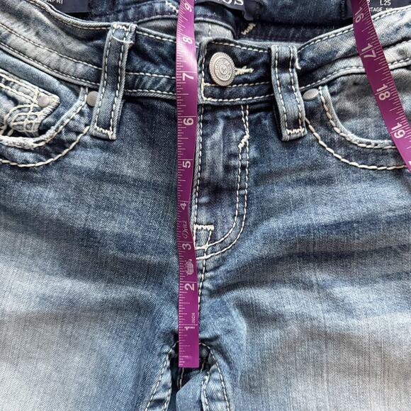 Vigoss Jeans Womens Sz 2 Blue Capri Embroidered pockets Skinny Boho Low Rise - Picture 10 of 16